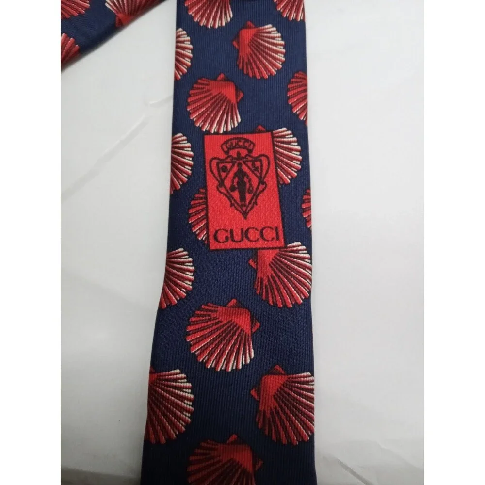 Gucci Men's Tie 100% Silk Blue W Red 🐚 Italy Made Designer Necktie